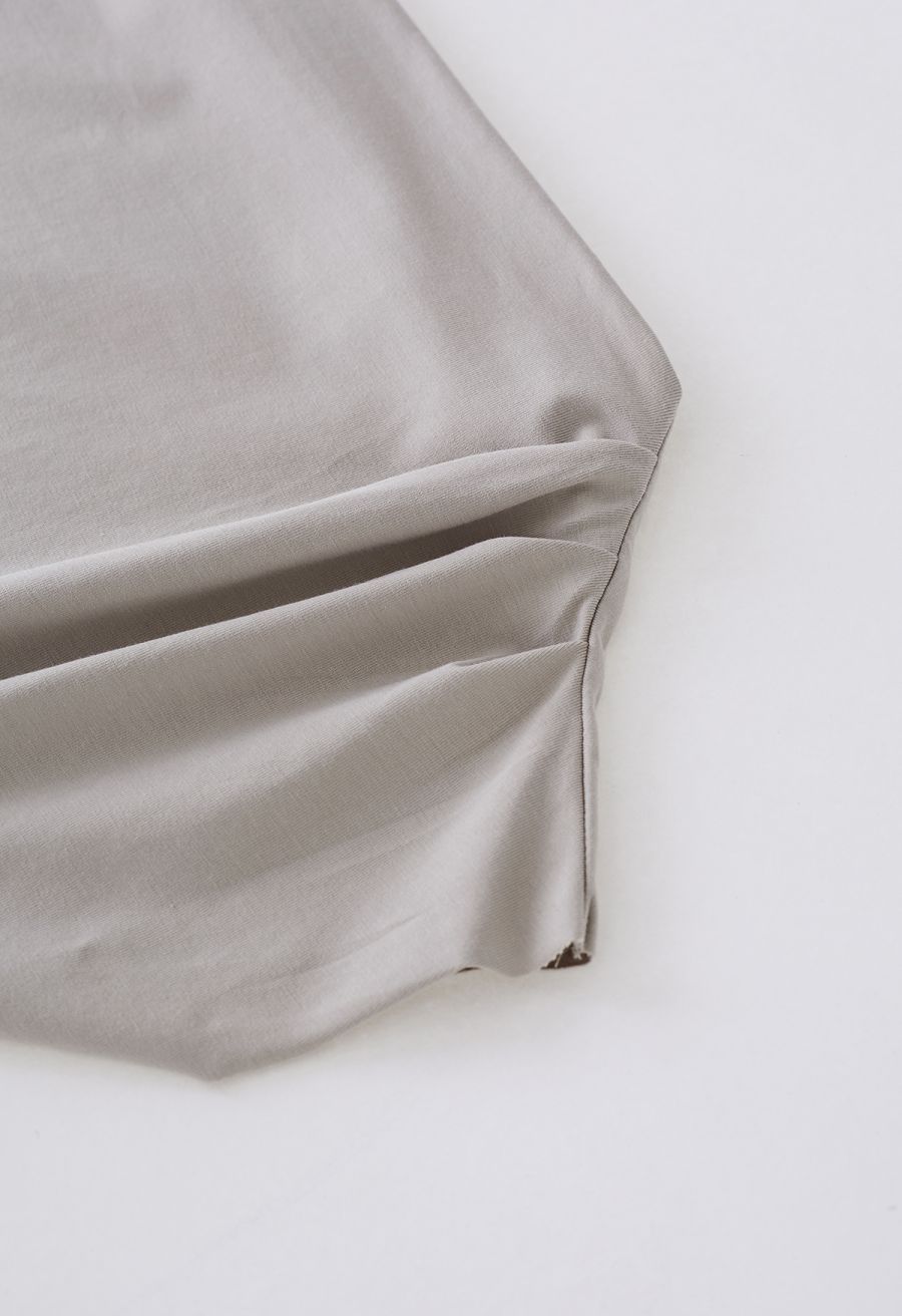 Asymmetric Boat Neck Ruched Top in Taupe