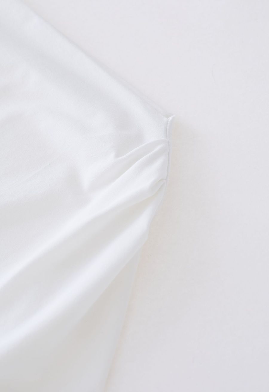 Asymmetric Boat Neck Ruched Top in White