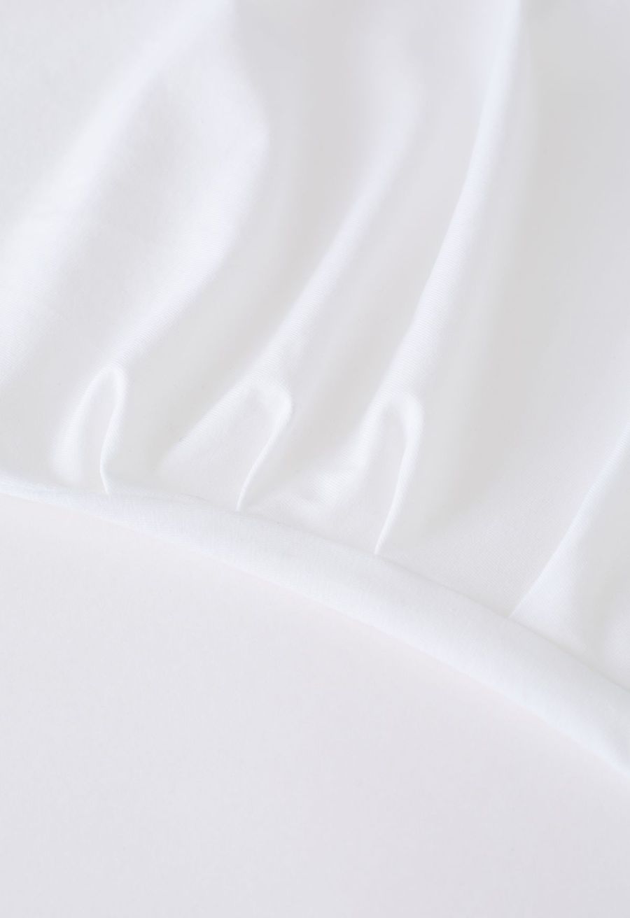 Asymmetric Boat Neck Ruched Top in White