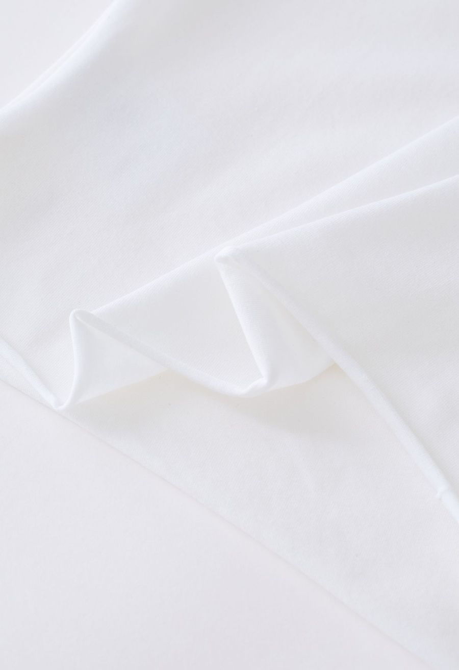 Asymmetric Boat Neck Ruched Top in White