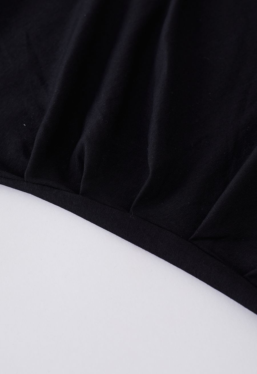 Asymmetric Boat Neck Ruched Top in Black