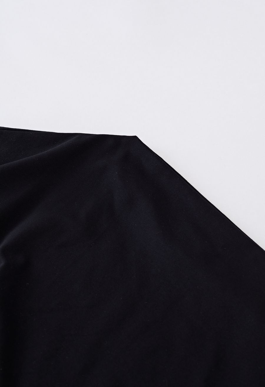 Asymmetric Boat Neck Ruched Top in Black