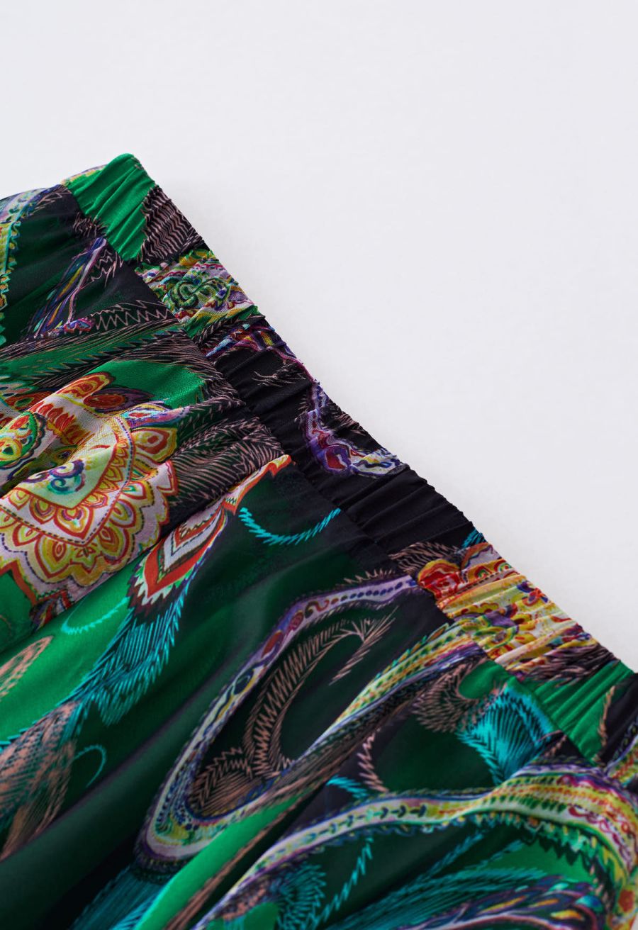 Exotic Paisley Chiffon Maxi Skirt in Green