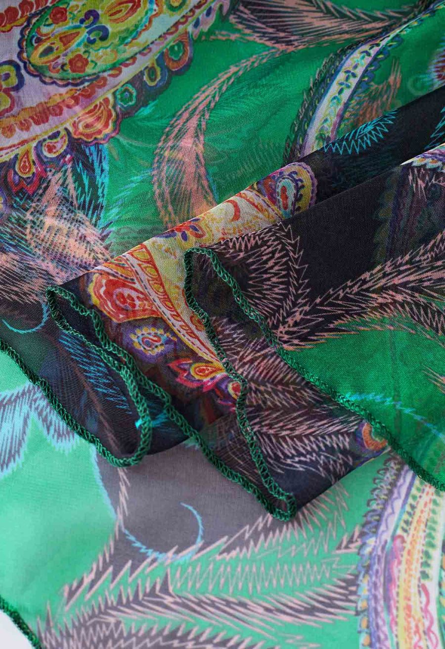 Exotic Paisley Chiffon Maxi Skirt in Green