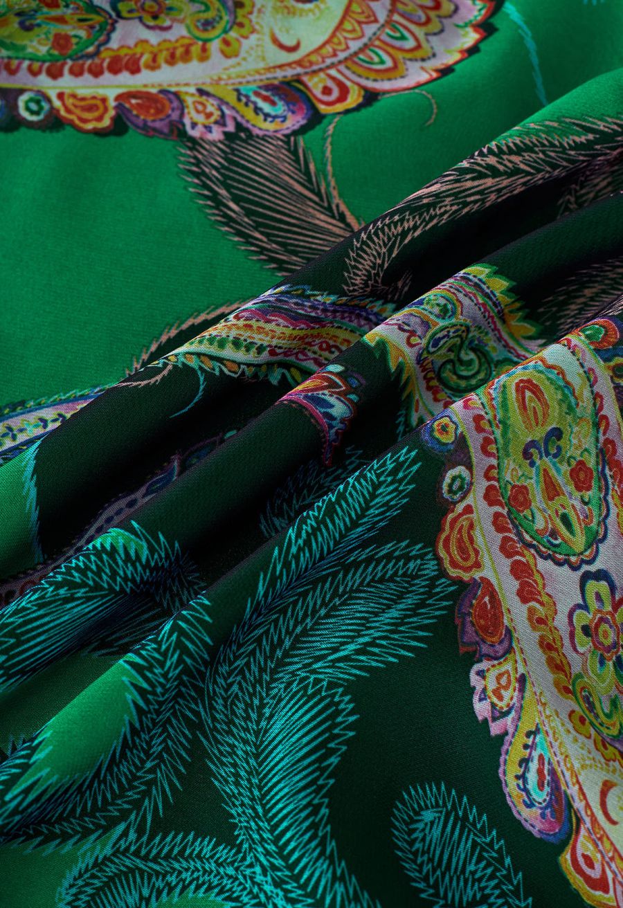 Exotic Paisley Chiffon Maxi Skirt in Green