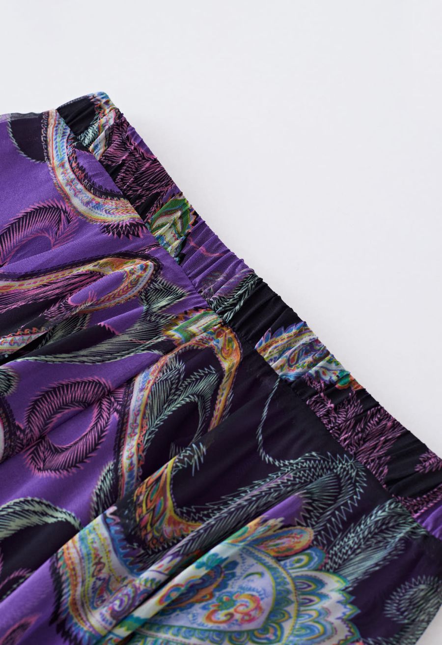Exotic Paisley Chiffon Maxi Skirt in Purple