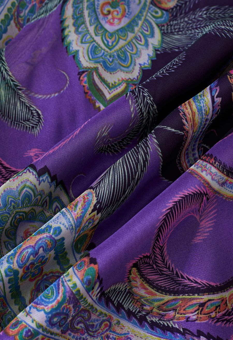 Exotic Paisley Chiffon Maxi Skirt in Purple