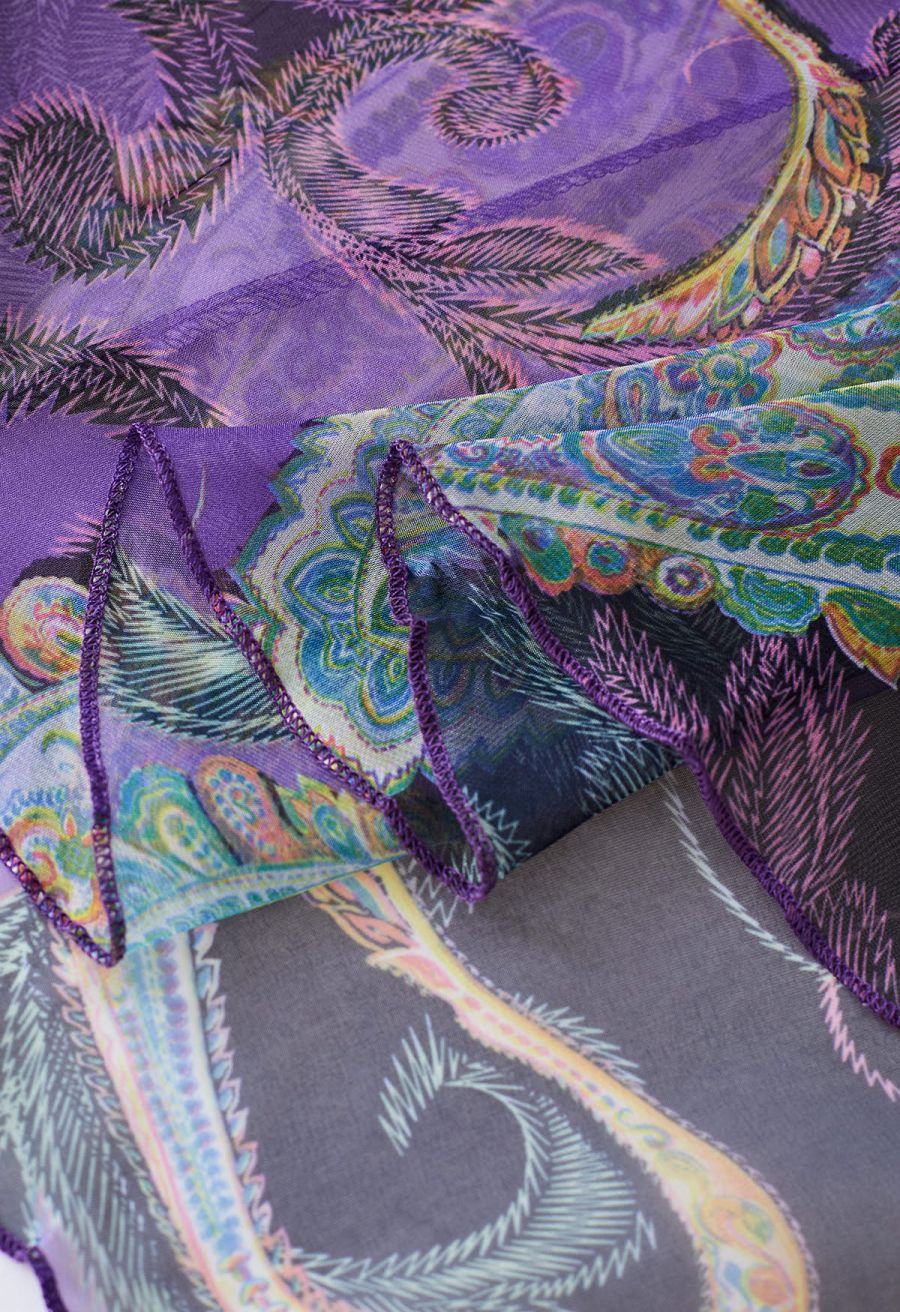 Exotic Paisley Chiffon Maxi Skirt in Purple