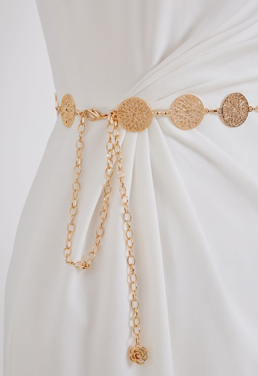 Hollow Out Carved Chain Belt in Gold