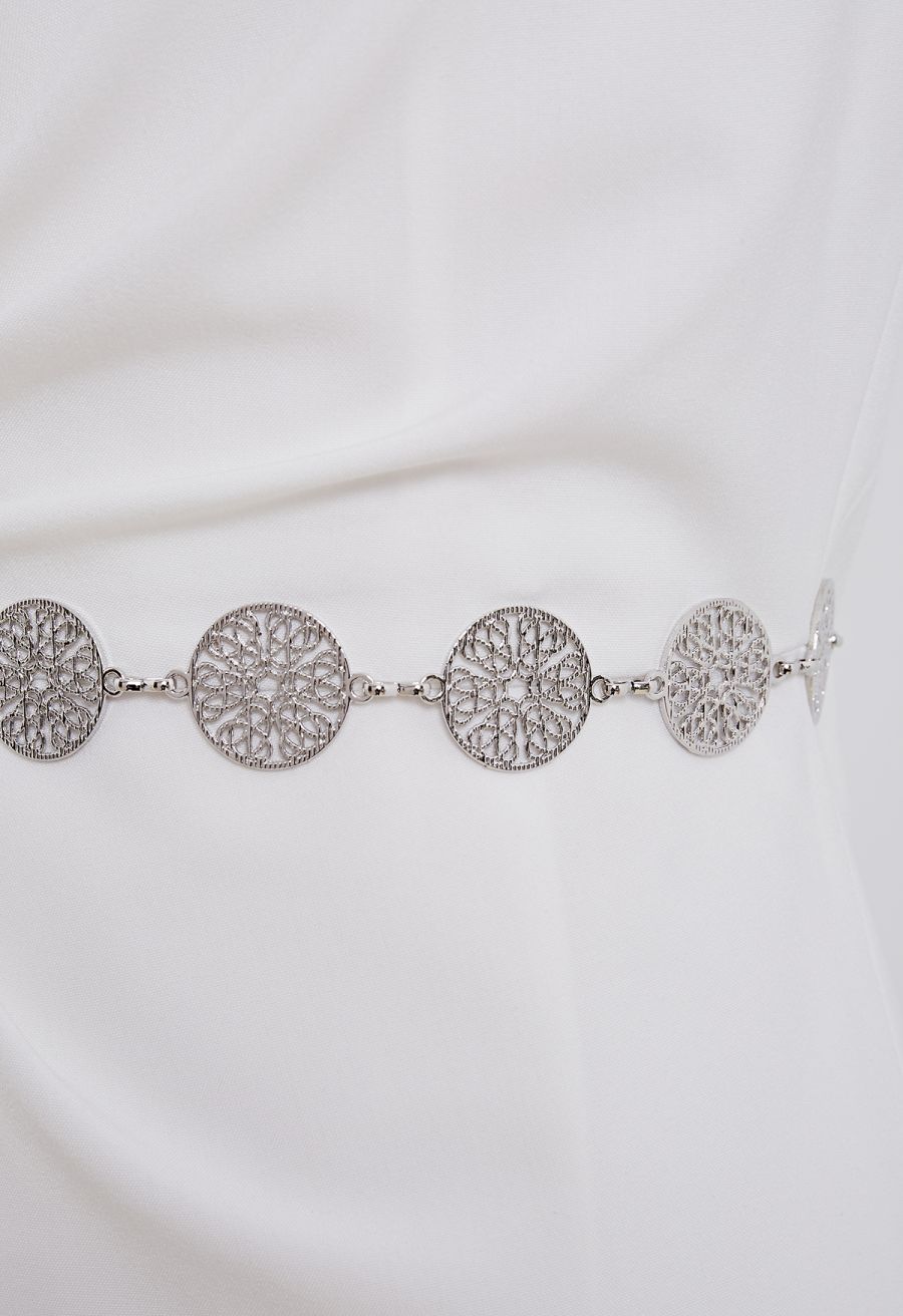 Hollow Out Carved Chain Belt in Silver