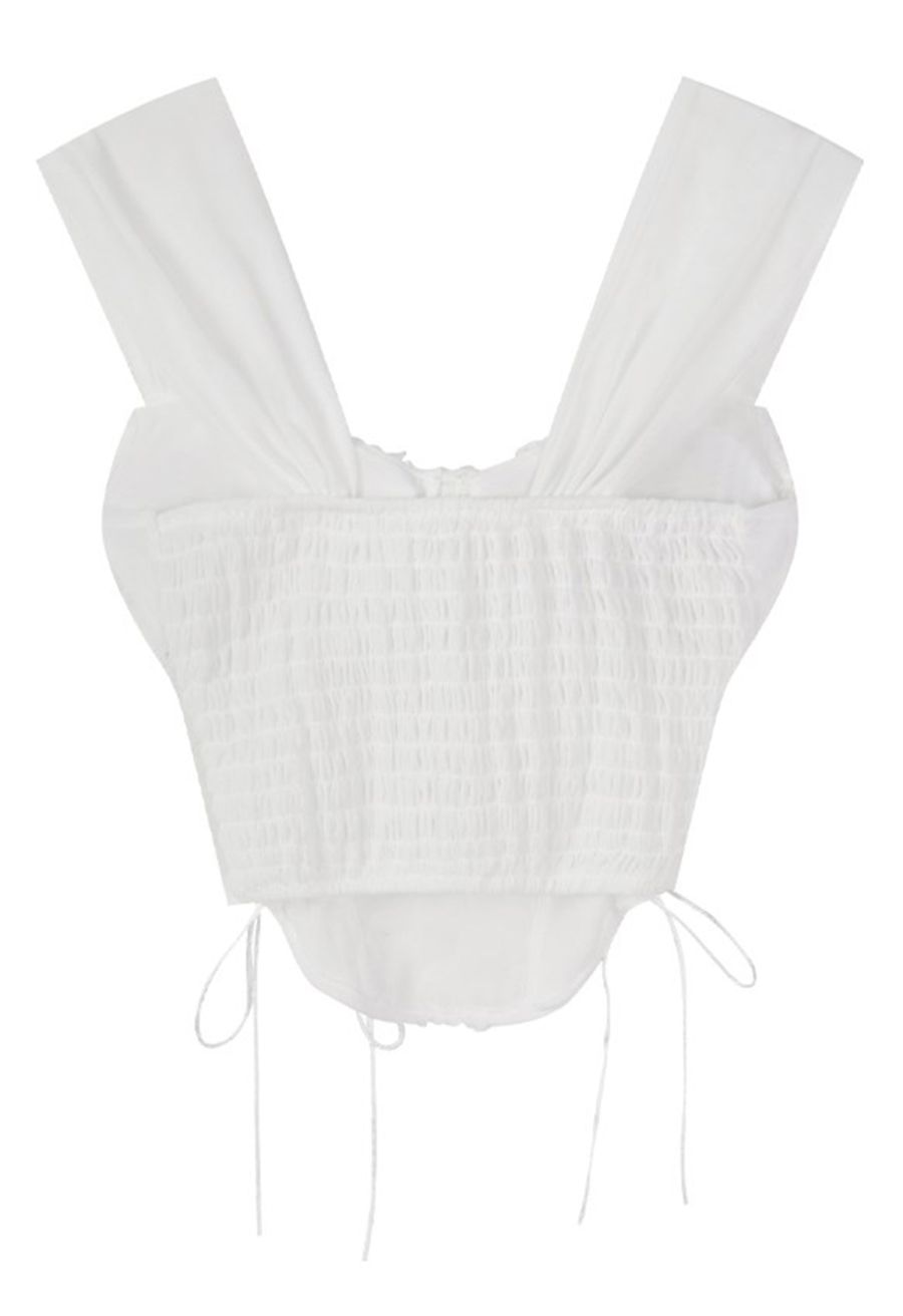3D Flower Lace-Up Bustier Crop Top in White