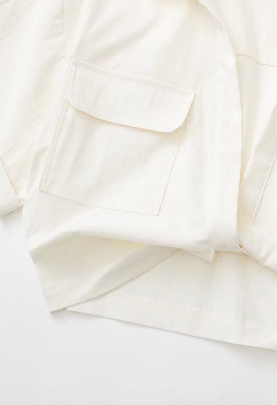 Front Tie Flap Pocket Crop Shirt in Ivory
