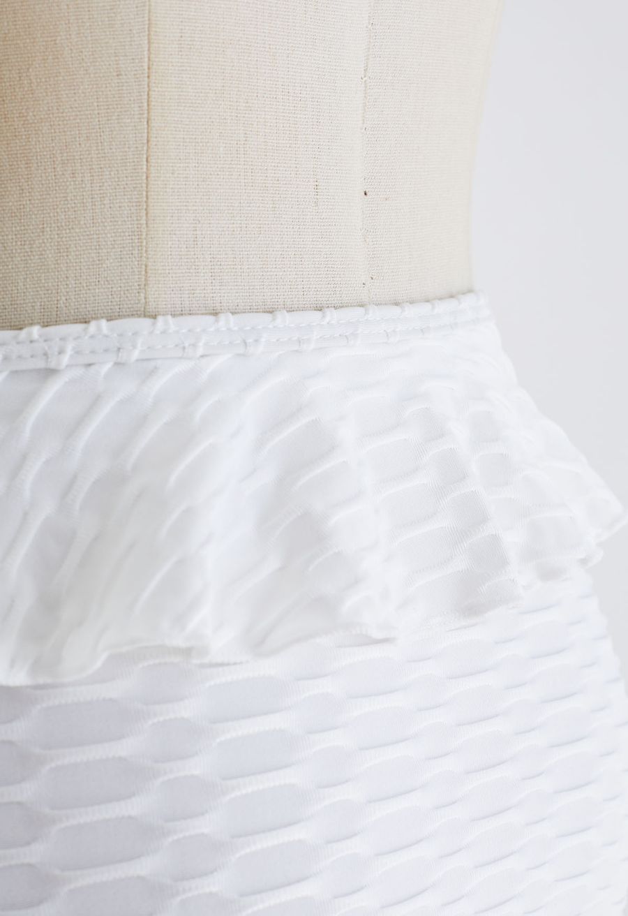 Ruffle One-Shoulder Cutout Swimsuit in White