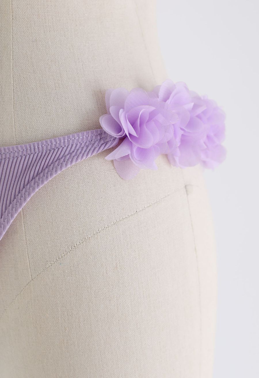 3D Mesh Floral Deep-V Bikini Set in Lilac