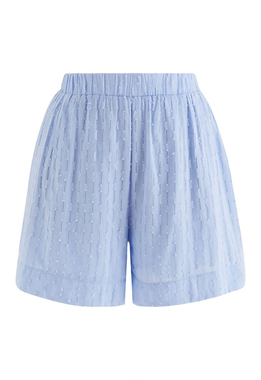 Laid Back Eyelet Oversized Shirt and Shorts Set in Blue