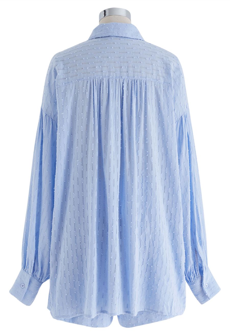 Laid Back Eyelet Oversized Shirt and Shorts Set in Blue