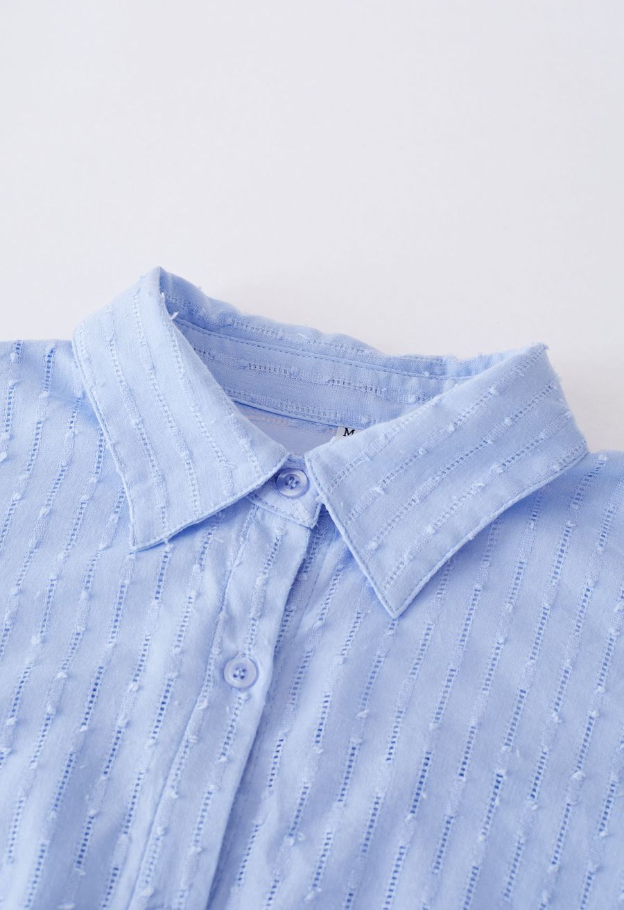 Laid Back Eyelet Oversized Shirt and Shorts Set in Blue