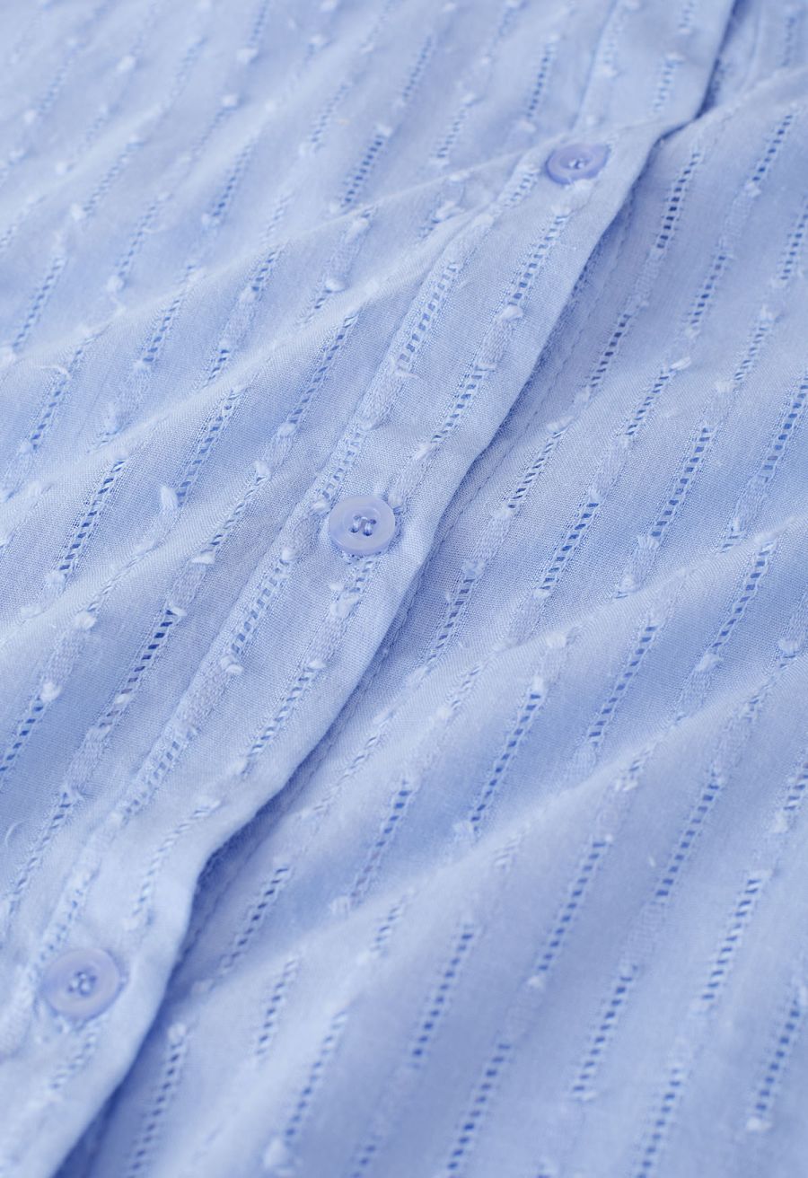 Laid Back Eyelet Oversized Shirt and Shorts Set in Blue