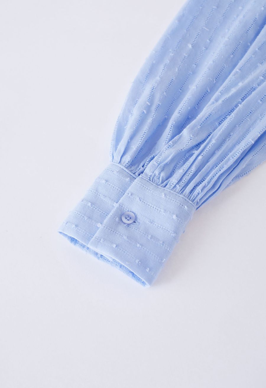 Laid Back Eyelet Oversized Shirt and Shorts Set in Blue