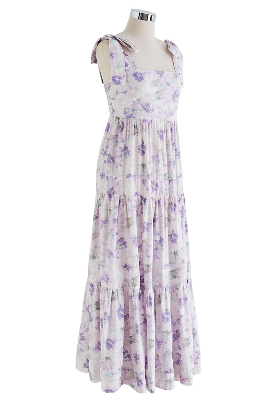 Lilac Blossom Tie-Strap Maxi Dress