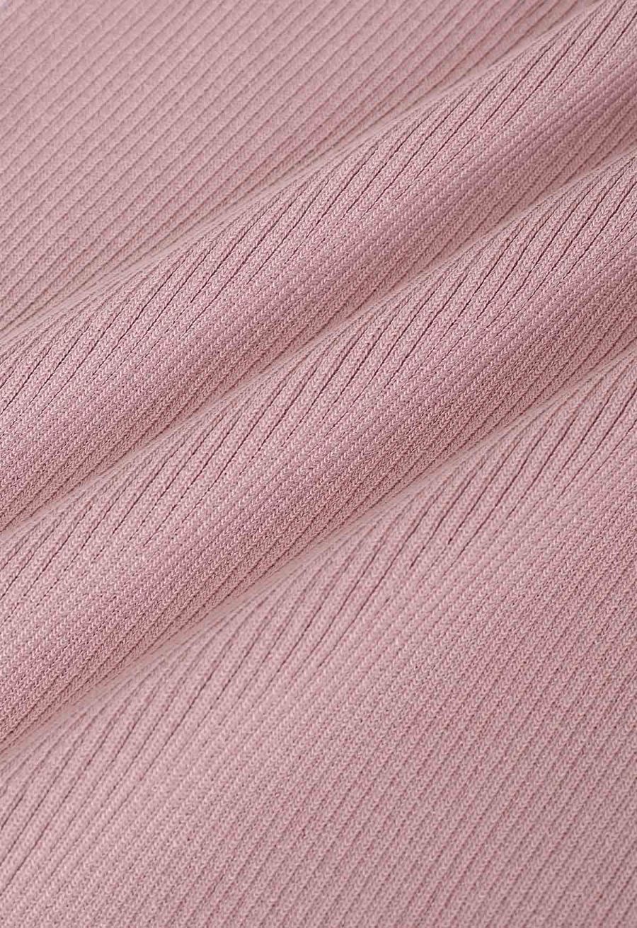Folded Off-Shoulder Short-Sleeve Knit Top in Pink