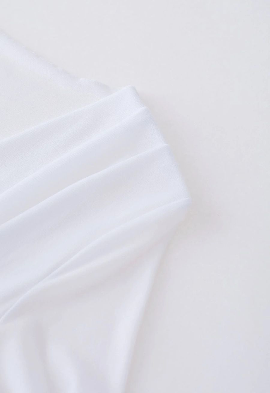 Faux Wrap Soft Mesh Elbow Sleeve Top in White