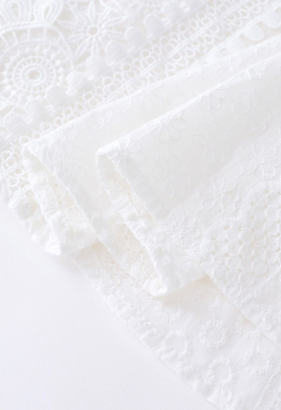 Eyelet Embroidered Cutwork Lace Trim Button Down Dress