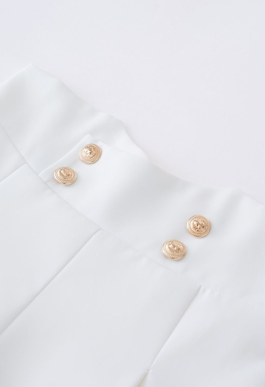 Golden Button High Waist Shorts in White