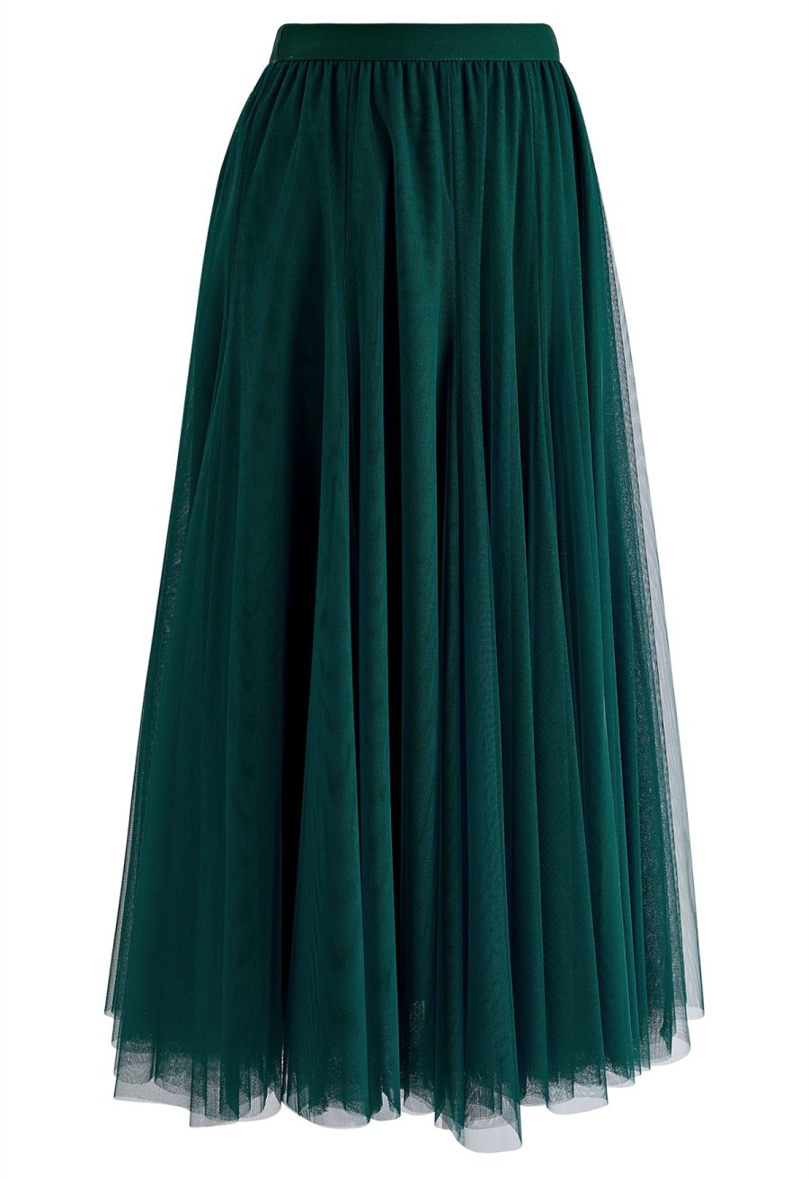 My Secret Garden Tulle Maxi Skirt in Dark Green