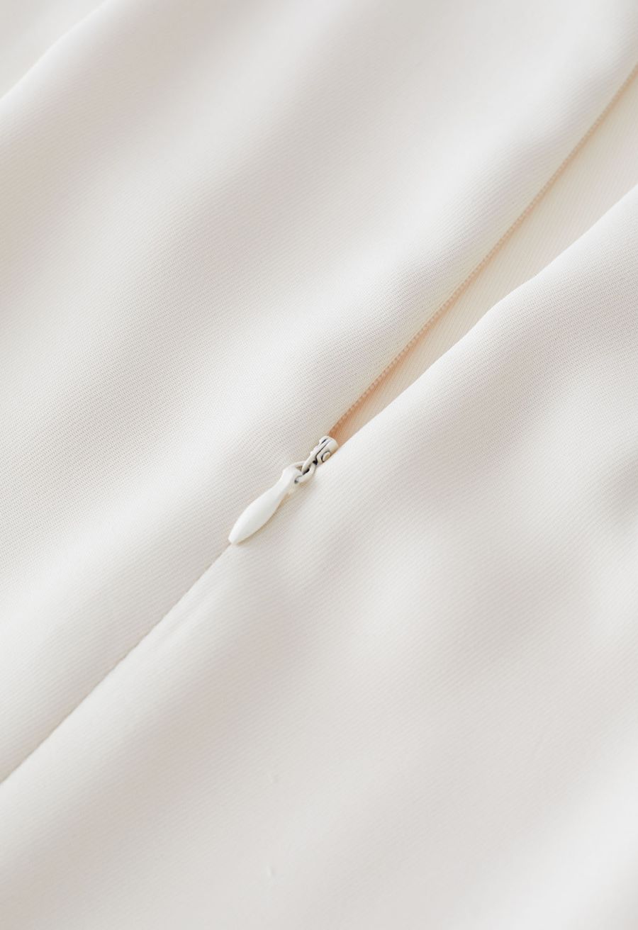 Irregular Hem Seam Detailing Midi Skirt in Ivory
