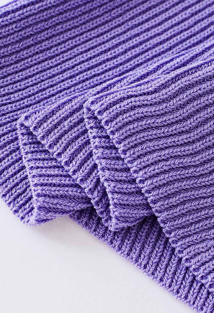 U-Shape Wide Collar Fitted Knit Top in Lilac