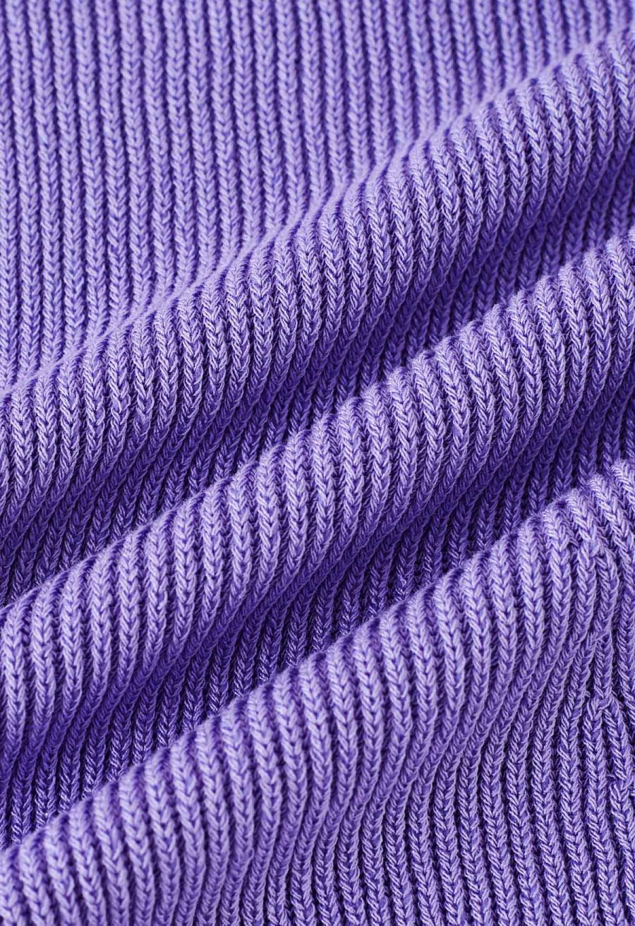 U-Shape Wide Collar Fitted Knit Top in Lilac