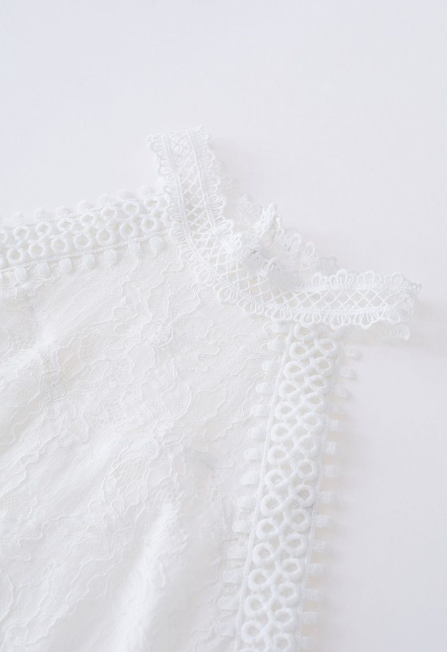 Floral Lace Cutwork Halterneck Top in White