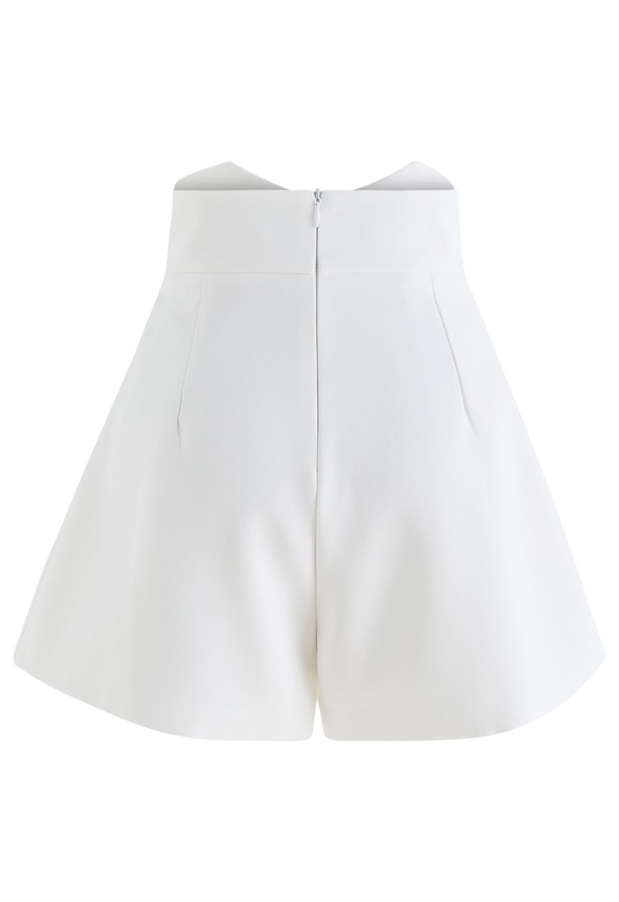 Golden Button High Waist Shorts in White