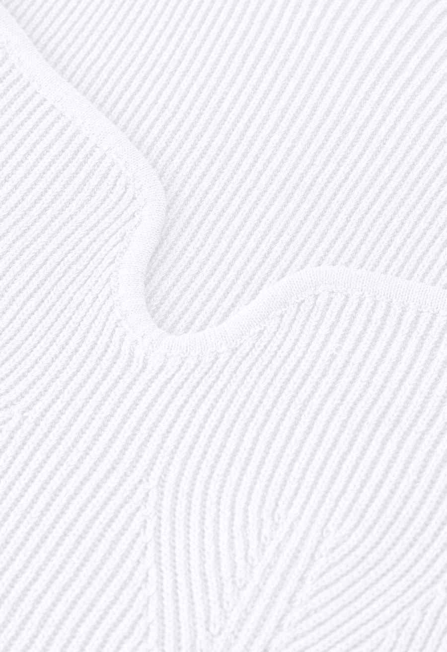 U-Shape Wide Collar Fitted Knit Top in White