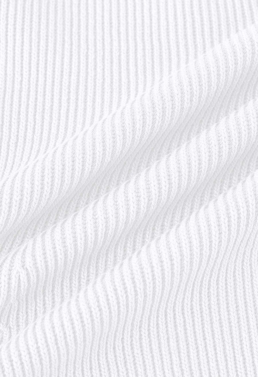 U-Shape Wide Collar Fitted Knit Top in White