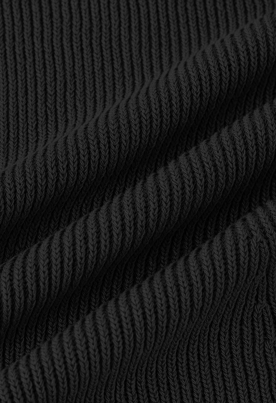 U-Shape Wide Collar Fitted Knit Top in Black