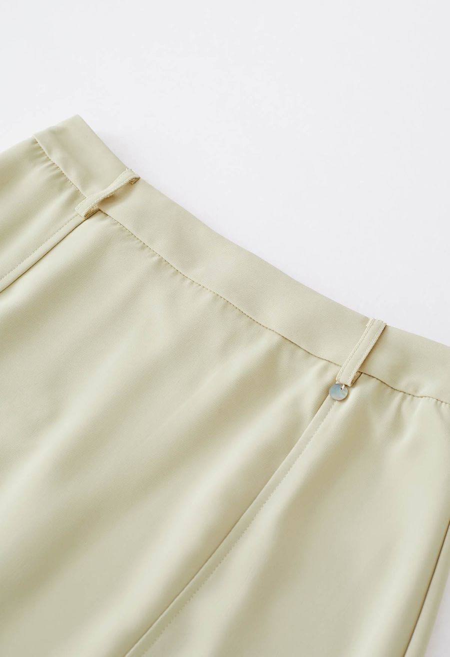 Irregular Hem Seam Detailing Midi Skirt in Lime