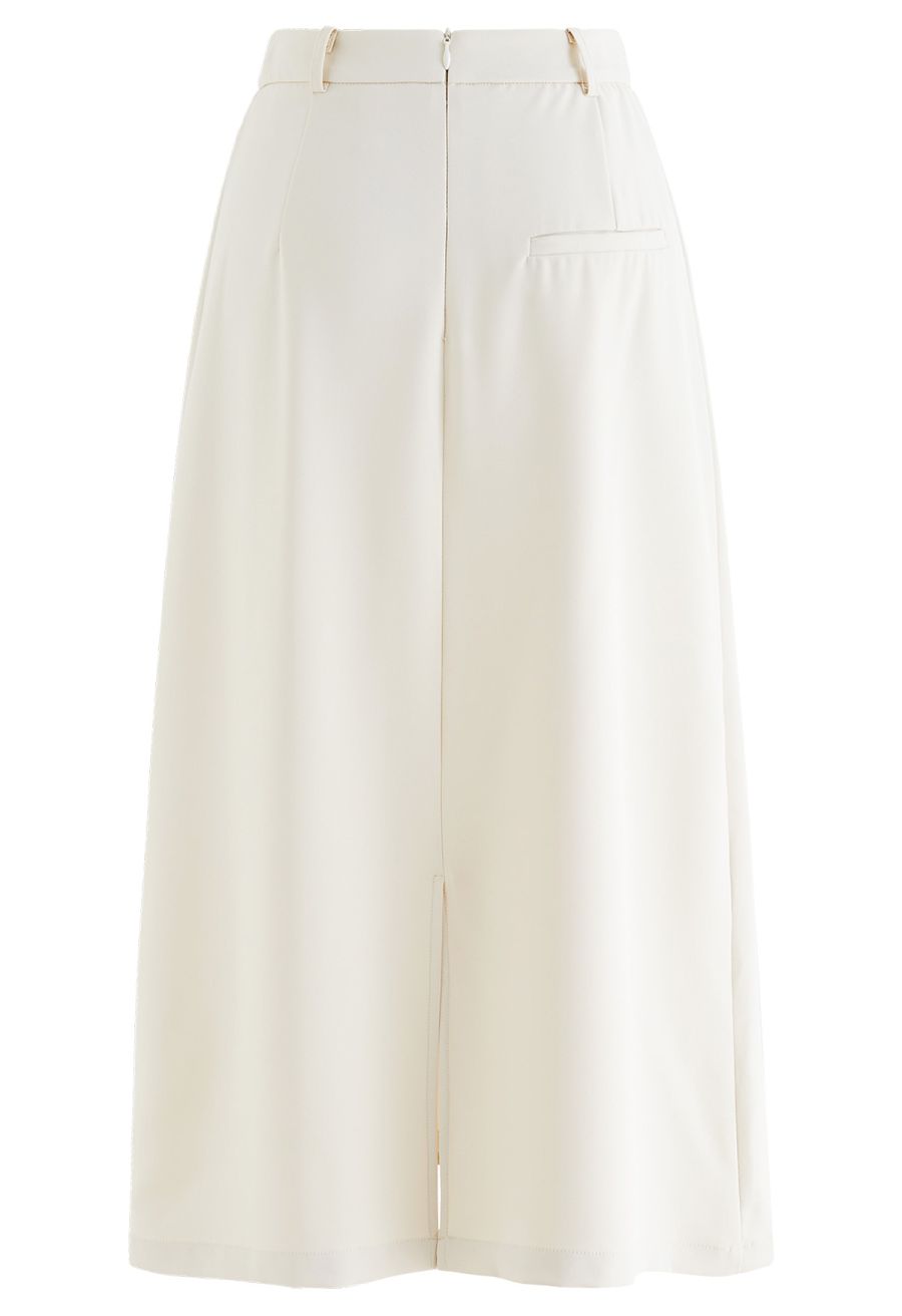 Irregular Hem Seam Detailing Midi Skirt in Ivory