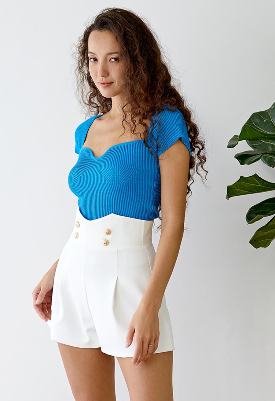Golden Button High Waist Shorts in White