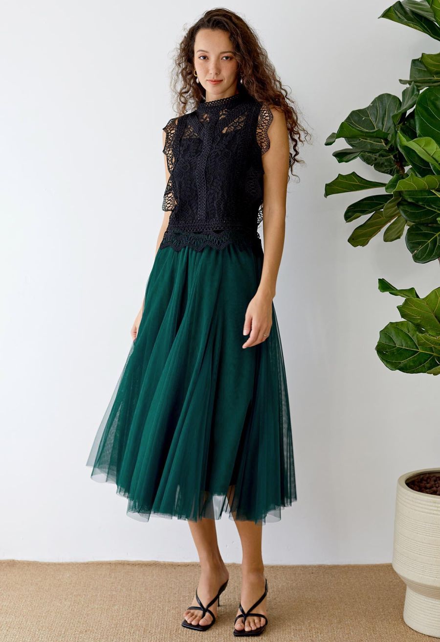 My Secret Garden Tulle Maxi Skirt in Dark Green