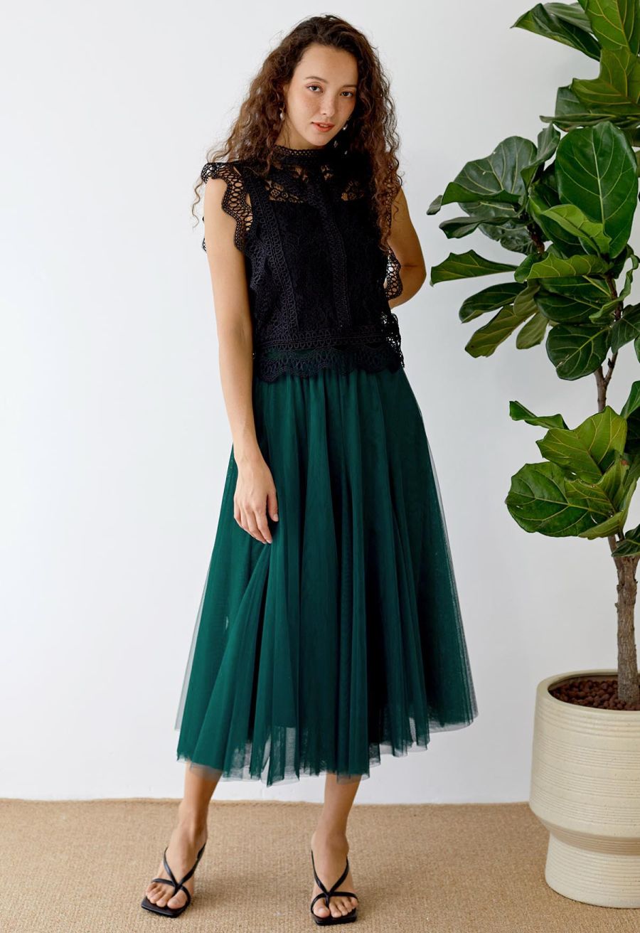 My Secret Garden Tulle Maxi Skirt in Dark Green