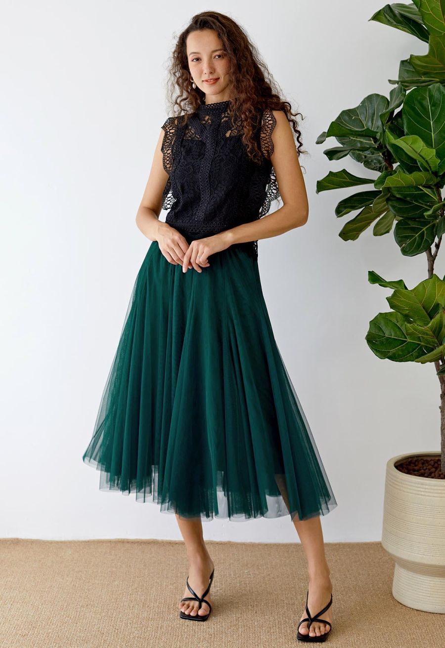 My Secret Garden Tulle Maxi Skirt in Dark Green