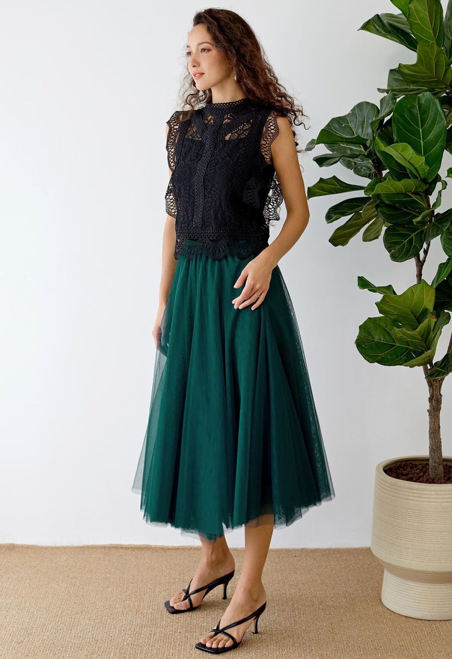 My Secret Garden Tulle Maxi Skirt in Dark Green