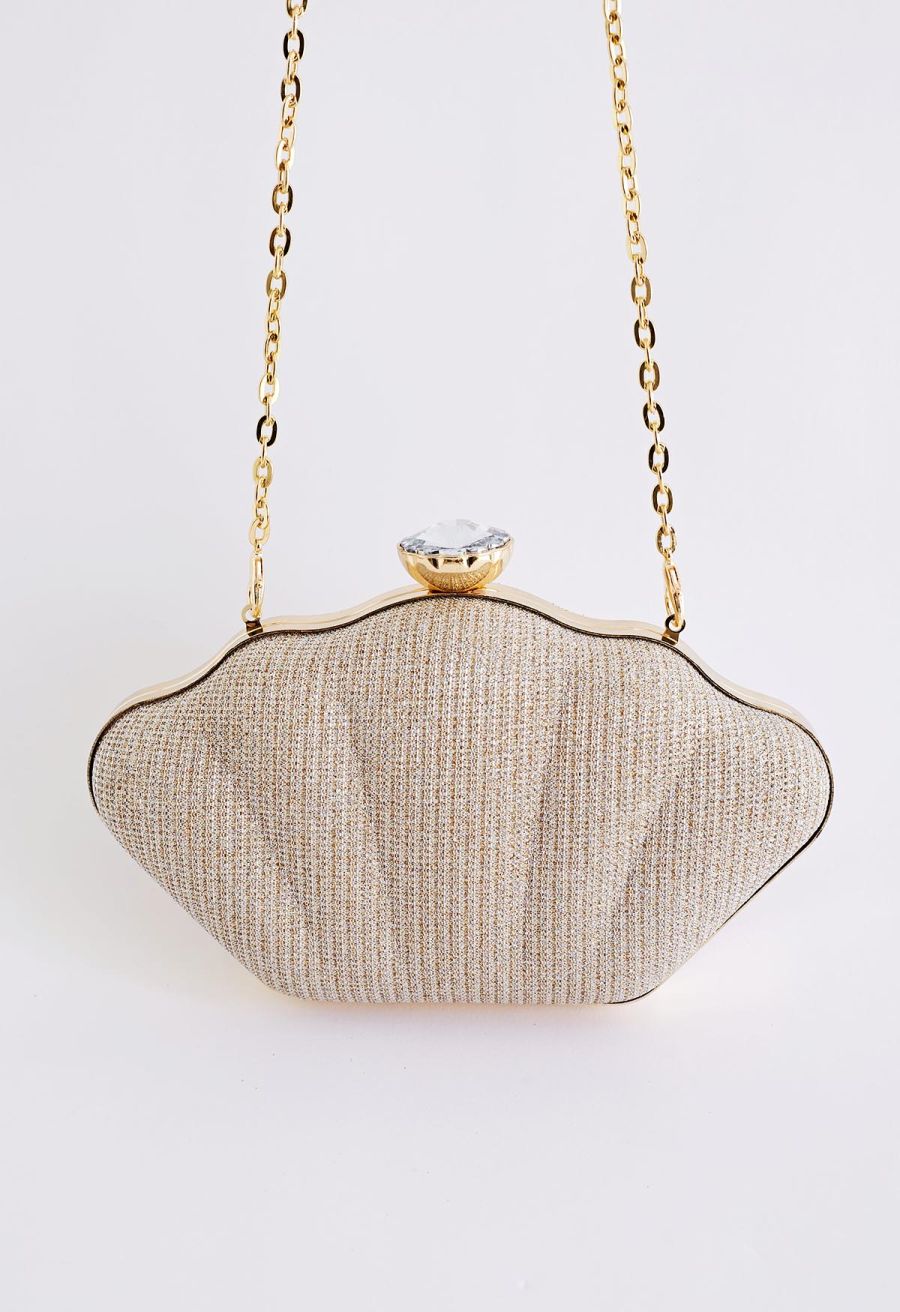 Sparkling Seashell Shape Clutch in Gold