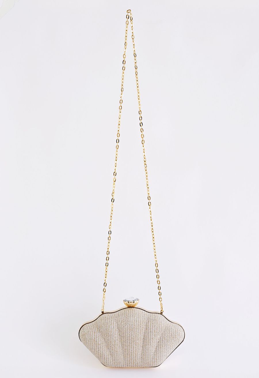 Sparkling Seashell Shape Clutch in Gold