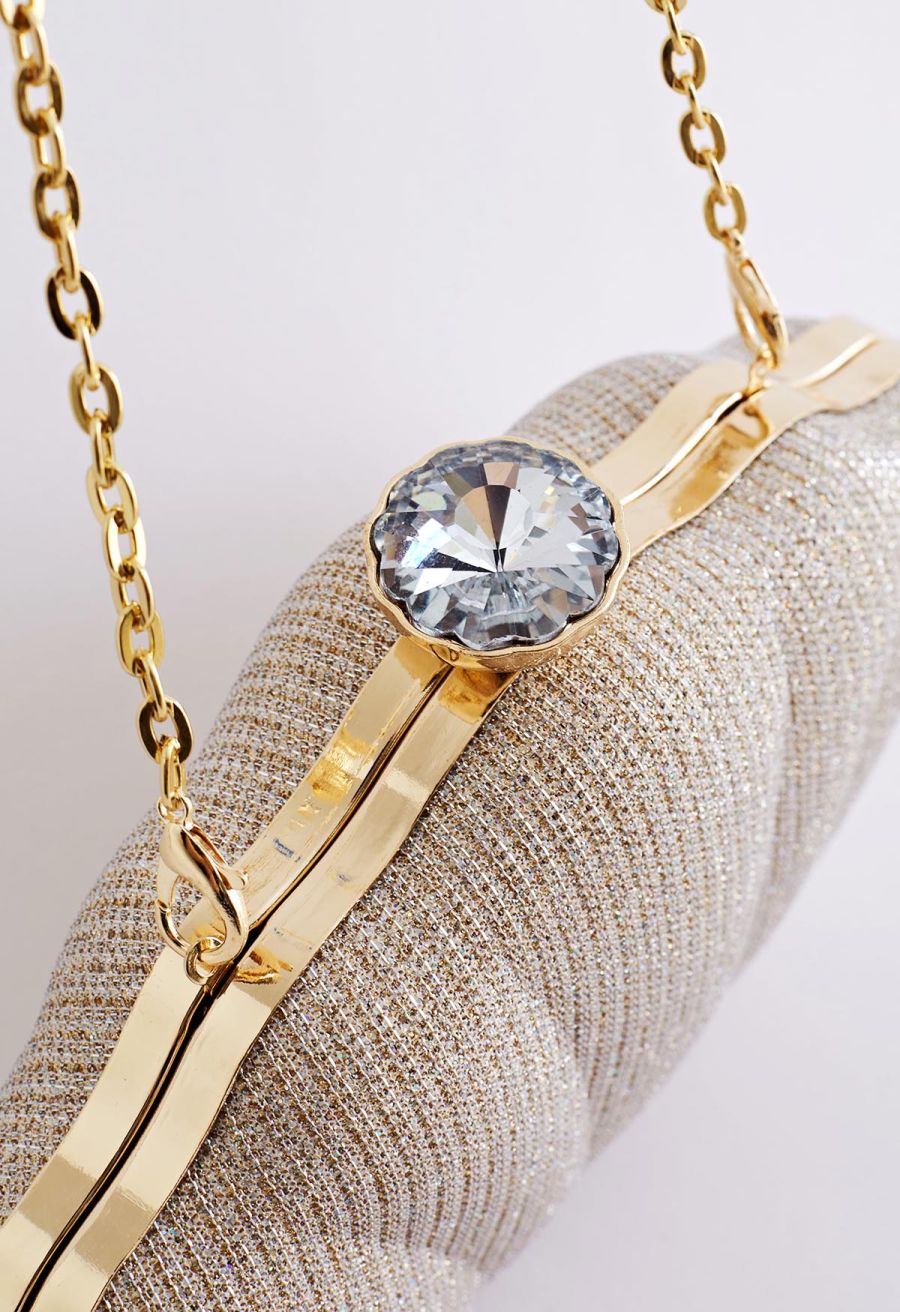 Sparkling Seashell Shape Clutch in Gold