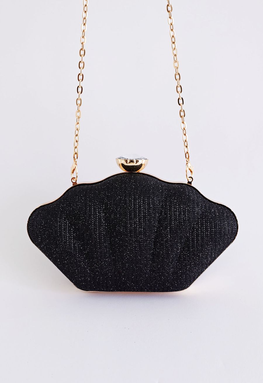Sparkling Seashell Shape Clutch in Black