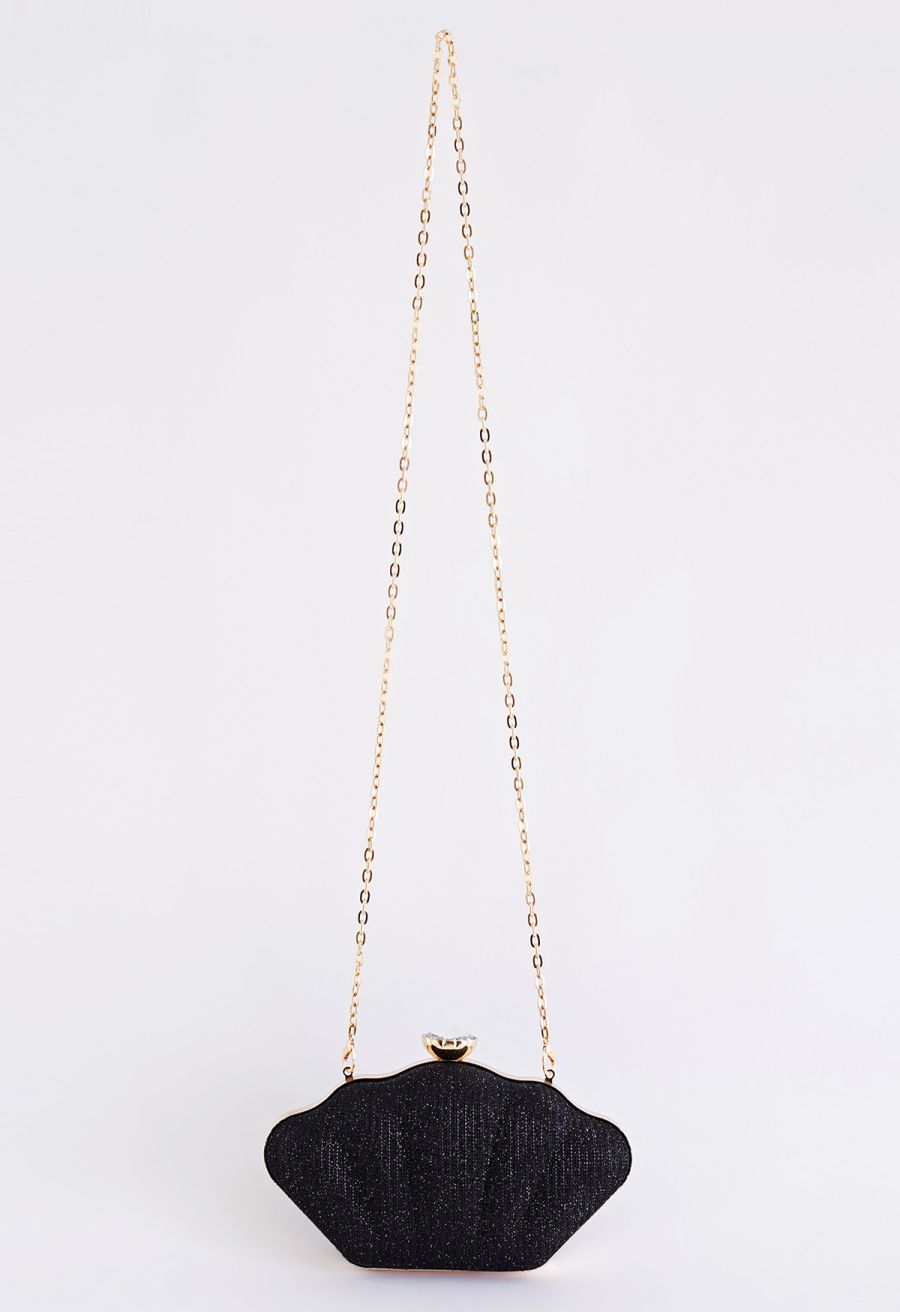 Sparkling Seashell Shape Clutch in Black