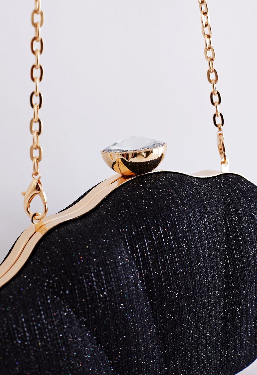 Sparkling Seashell Shape Clutch in Black